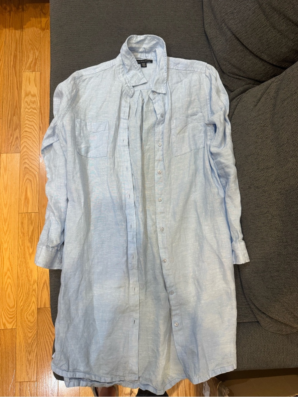 Saks Fifth Avenue Pale Blue Linen Button-Down Shirt Dress